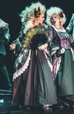 Gabriella Maze and Madame E performing at the 2015 Burlesque Hall of Fame Titans of Tease Reunion Showcase.