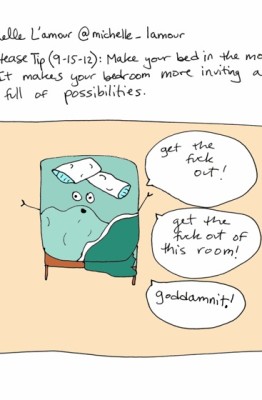 funny cartoon about making up your bed in the morning